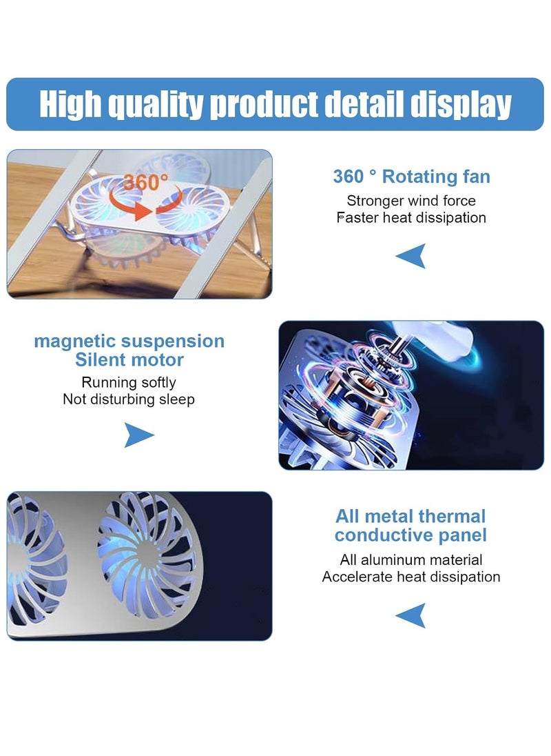 Laptop Cooling Stand – Foldable, Dual Silent Fans, Adjustable Height, LED Lights, Fits 10-15.6 Inch Laptops