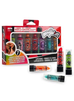 Miraculous Miraculous Ladybug Cosmetic Lipstick Set - 7 Fruit Scented Color-Changing Lipsticks for Kids - Transforming Lipsticks Turn Pink - Magic Lipsticks Gift Set - Safe & Fun Makeup Kit 