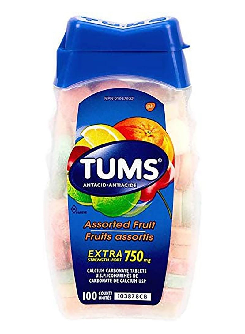 TUMS أقراص TUMS Extra Strength المضادة للحموضة بنكهة الفواكه المتنوعة (100 قرص) - Image 1