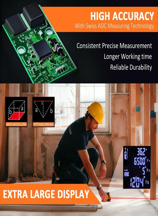 DepthX 3-in-1 Laser Tape Measure, 197ft Laser Distance Meter, 16ft Digital Tape Measure, Digital Level, Pythagorean/Area/Volume, Rechargeable, Ft/Ft+in/in/M Units, 40 Data Sets - Image 2