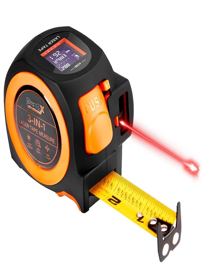 DepthX 3-in-1 Laser Tape Measure, 197ft Laser Distance Meter, 16ft Digital Tape Measure, Digital Level, Pythagorean/Area/Volume, Rechargeable, Ft/Ft+in/in/M Units, 40 Data Sets - Image 1