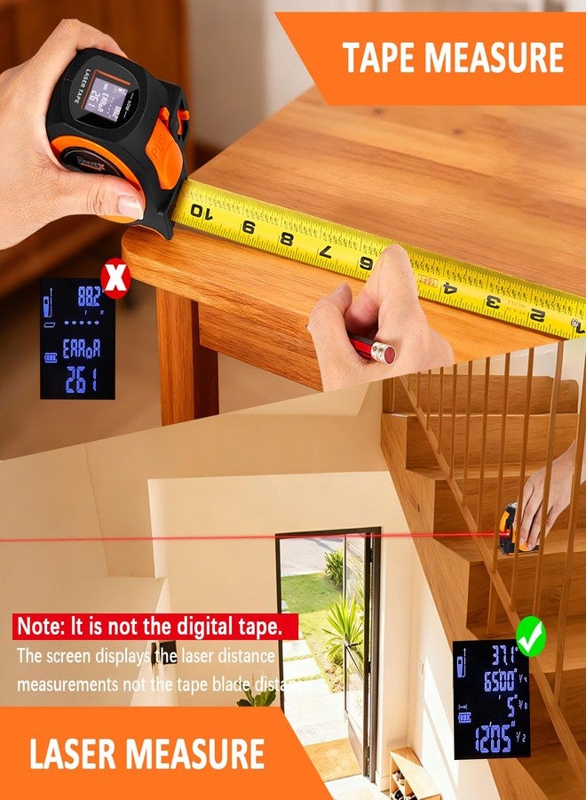 DepthX 3-in-1 Laser Tape Measure, 197ft Laser Distance Meter, 16ft Digital Tape Measure, Digital Level, Pythagorean/Area/Volume, Rechargeable, Ft/Ft+in/in/M Units, 40 Data Sets - Image 3