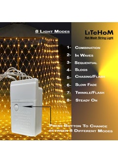Litehom Litehom Led Net Mesh String Lights Diwali Lights Led Lights for Home Decoration 98Ft X 66Ft 192 LEDs 8 Modes Warm White Net Mesh Light  - Image 3