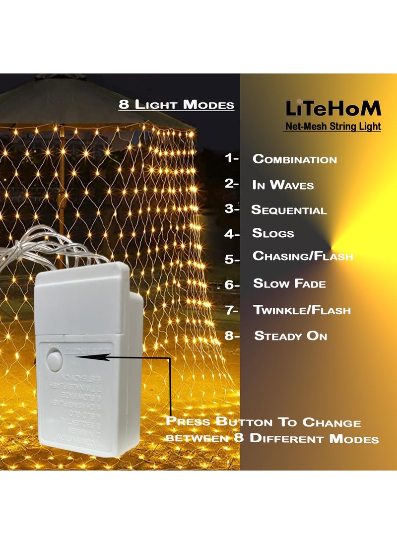 Litehom - Litehom Led Net Mesh String Lights Diwali Lights Led Lights for Home Decoration 98Ft X 66Ft 192 LEDs 8 Modes Warm White Net Mesh Light - Image 1