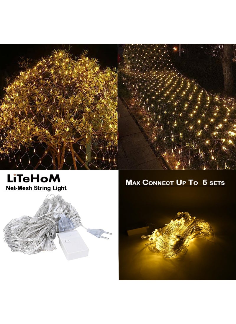 Litehom - Litehom Led Net Mesh String Lights Diwali Lights Led Lights for Home Decoration 98Ft X 66Ft 192 LEDs 8 Modes Warm White Net Mesh Light - Image 1