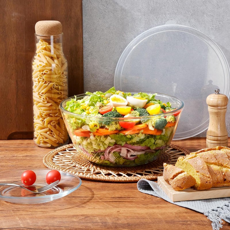 NUTRIUPS 4.7 Quart Large Glass Mixing Bowl with Lid, Deep Big Glass Bowl Large Glas Salad Bowl - Image 5