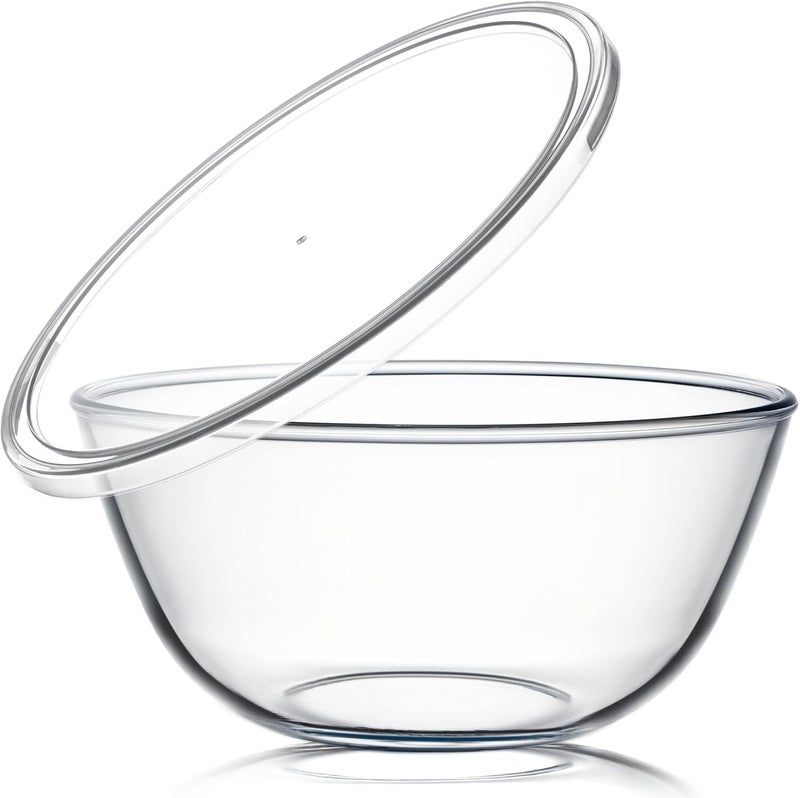 NUTRIUPS 4.7 Quart Large Glass Mixing Bowl with Lid, Deep Big Glass Bowl Large Glas Salad Bowl - Image 1