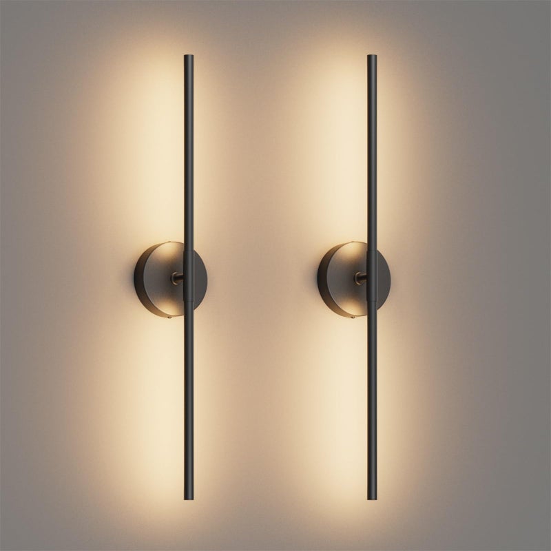 Coinmit 28In Black Wall Sconce Set of Two Hardwired 3000K LED Modern Wall Light Fixture 360Â° Rotatable for Living Room Hallway Bedroom(2 Pack) - Image 1