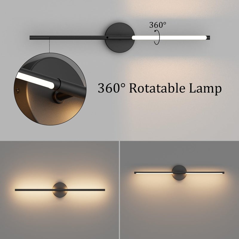 Coinmit 28In Black Wall Sconce Set of Two Hardwired 3000K LED Modern Wall Light Fixture 360Â° Rotatable for Living Room Hallway Bedroom(2 Pack) - Image 5