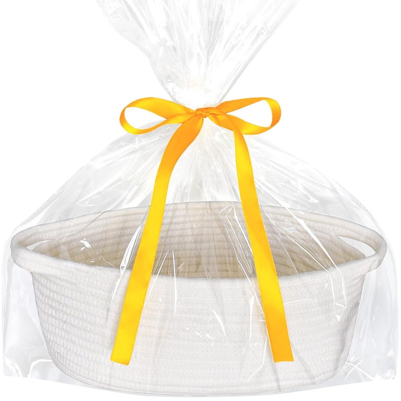 ABenkle Small Basket with Gift Bags and Ribbons Empty Gift Baskets Decorative Boho Rope Woven Nursery Storage Organizer Toy Baskets with Handle for Baby Showers 12X 8 X 5 - Image 1