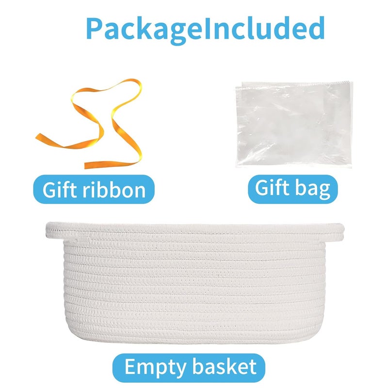 ABenkle Small Basket with Gift Bags and Ribbons Empty Gift Baskets Decorative Boho Rope Woven Nursery Storage Organizer Toy Baskets with Handle for Baby Showers 12X 8 X 5 - Image 3