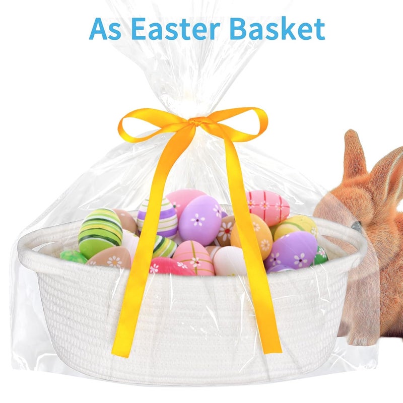 ABenkle Small Basket with Gift Bags and Ribbons Empty Gift Baskets Decorative Boho Rope Woven Nursery Storage Organizer Toy Baskets with Handle for Baby Showers 12X 8 X 5 - Image 4