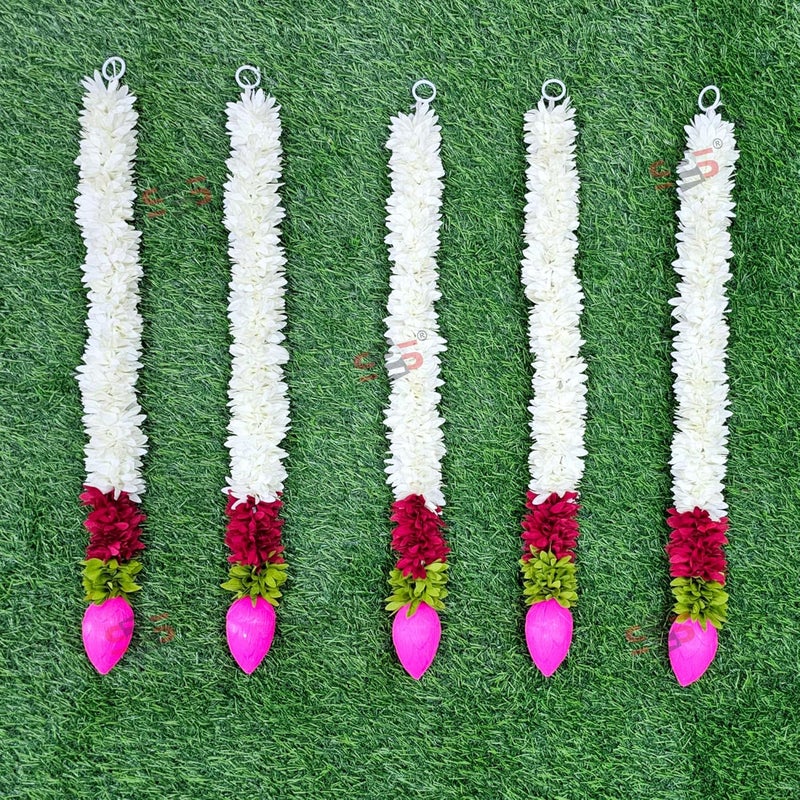 S2S Artificial Fabric White Gajra Jasmine Flower Strings Wedding Decorations,Event Decor. Perfect For Diwali,Ganpati & Pooja/Temple/Mandir Decoration (Pack Of 5) (Each Ladi Size 24 In), 60 Cm - Image 1