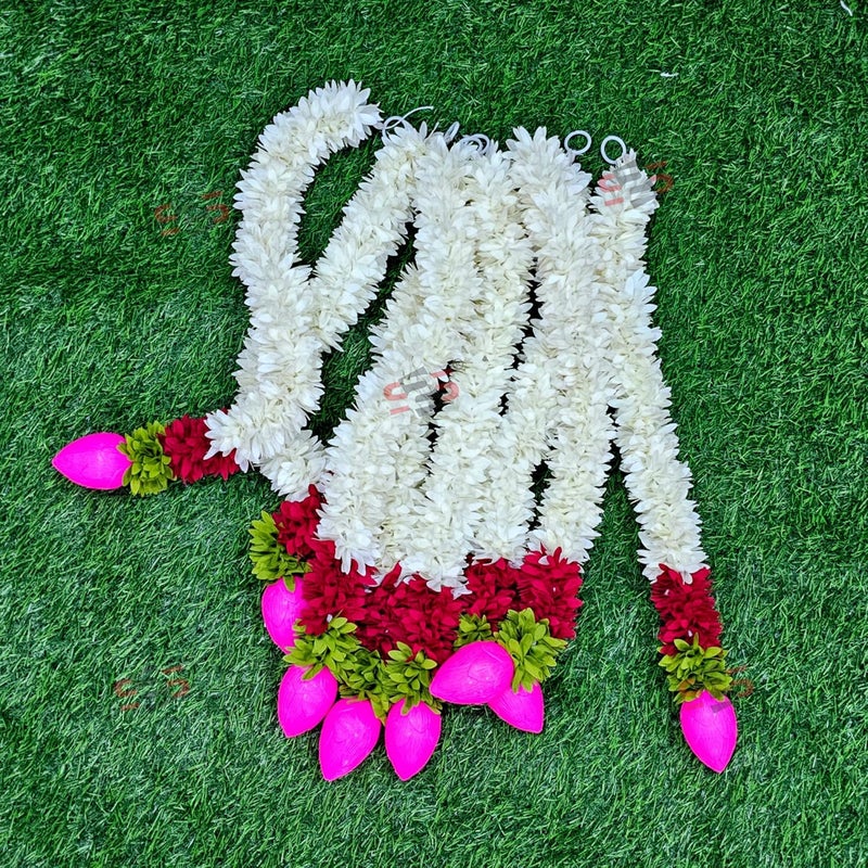 S2S Artificial Fabric White Gajra Jasmine Flower Strings Wedding Decorations,Event Decor. Perfect For Diwali,Ganpati & Pooja/Temple/Mandir Decoration (Pack Of 5) (Each Ladi Size 24 In), 60 Cm - Image 4