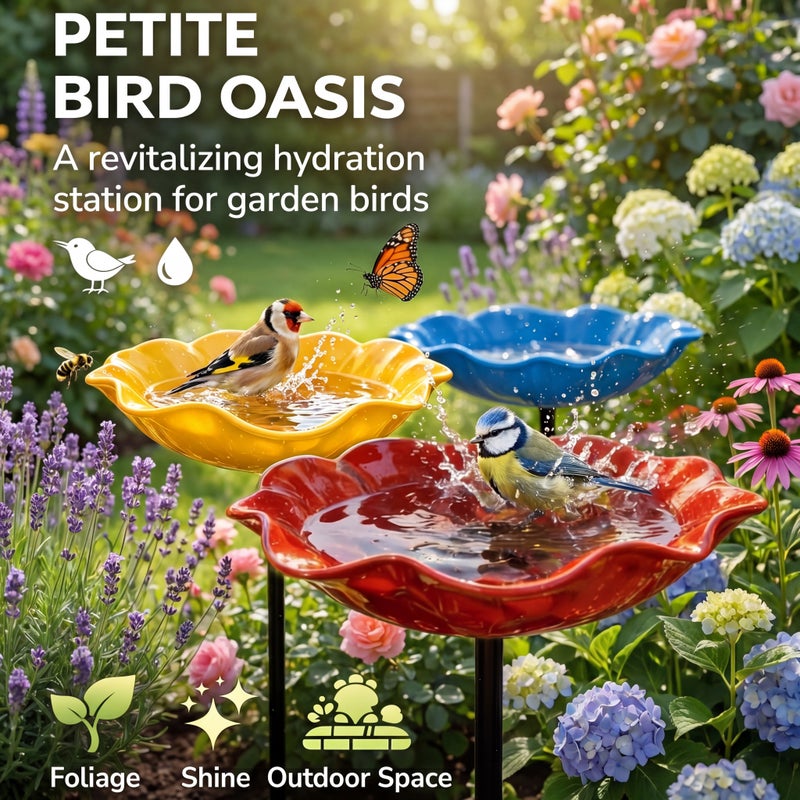Metal Garden Bee Bath: 23.62in Handmade Pollinator Water Station with Bird Bath and Flower Design - Outdoor Yard Decor for Bees and Birds (Orange) - Image 3