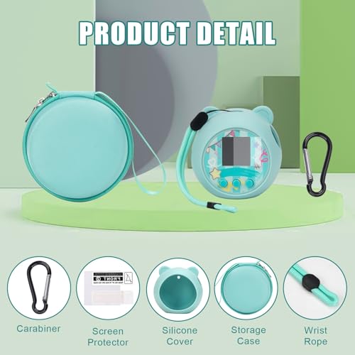 YouKnow Travel Case and Silicone Cover Compatible with Punirunes Interactive Toy Digital Pet, with Full Coverage PET Clear Film (Silicone and Carrying Case) (Teal) - Image 4