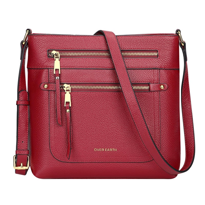 Over Earth Leather Crossbody Bags for Women Medium Shoulder Purse Multi Pocket Shoulder Handbag with Adjustable Strap(O199E Wine Red) - Image 1
