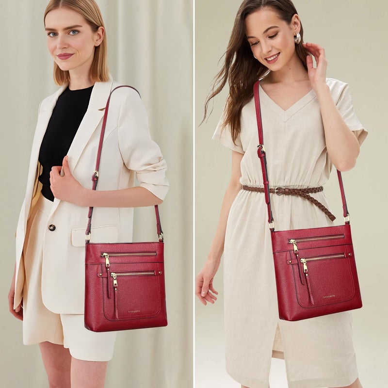 Over Earth Leather Crossbody Bags for Women Medium Shoulder Purse Multi Pocket Shoulder Handbag with Adjustable Strap(O199E Wine Red) - Image 2