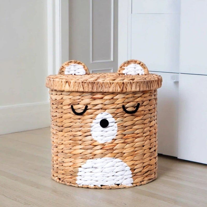 Y&D Modern Eco-Friendly Large Water Hyacinth Laundry Basket with Adorable Animal Ears - Natural Woven Hamper for Laundry Room Storage - Image 4