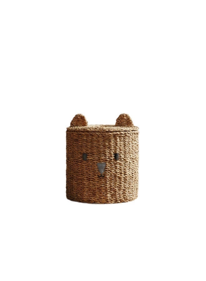 Y&D Modern Eco-Friendly Large Water Hyacinth Laundry Basket with Adorable Animal Ears - Natural Woven Hamper for Laundry Room Storage - Image 1