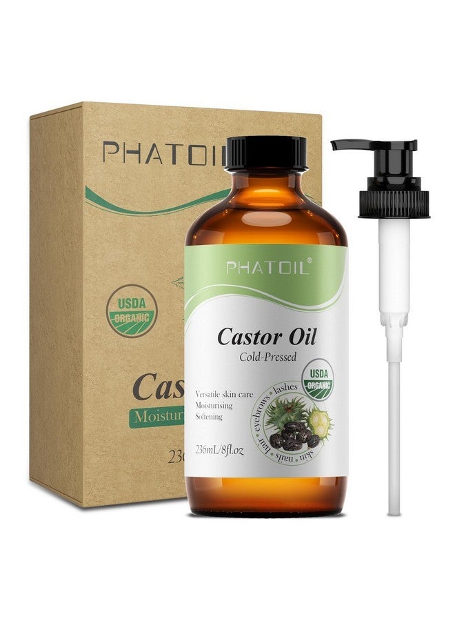 PHATOIL PHATOIL Organic Cold Pressed Castor Oil, 236ml/8fl.oz Glass Bottle with Pump Dispenser, USDA Certified Organic, Rich in Omega Fatty Acids, Ideal for Hair and Skin Care - Image 1