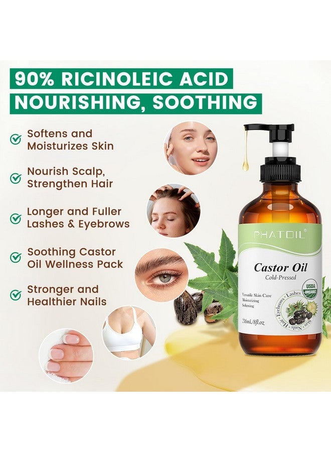 PHATOIL PHATOIL Organic Cold Pressed Castor Oil, 236ml/8fl.oz Glass Bottle with Pump Dispenser, USDA Certified Organic, Rich in Omega Fatty Acids, Ideal for Hair and Skin Care - Image 3