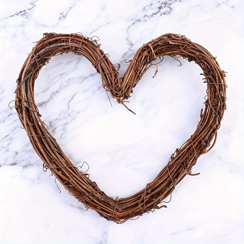 2pcs 40cm Heart Shaped Natural Grapevine Wreath Base for Rustic Wedding Party Hanging Decoration - Image 1