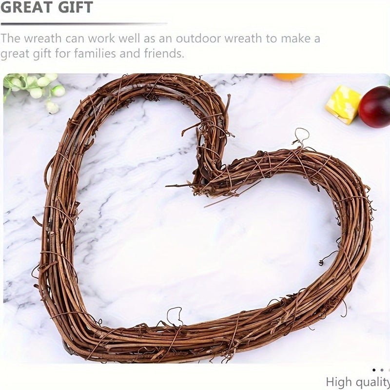 2pcs 40cm Heart Shaped Natural Grapevine Wreath Base for Rustic Wedding Party Hanging Decoration - Image 2