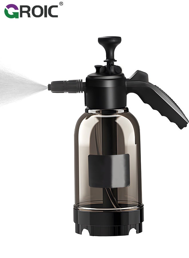 GROIC 2L Manual Pressure Foam Sprayer – Heavy Duty Garden Spray Bottle with Fan & Watering Nozzles, Acid & Alkali Resistant Pump Sprayer for Car Wash, Plants & Cleaning (Black) - Image 1