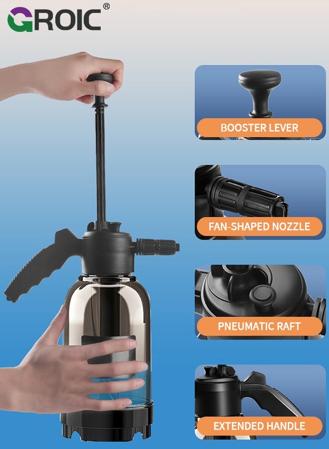GROIC 2L Manual Pressure Foam Sprayer – Heavy Duty Garden Spray Bottle with Fan & Watering Nozzles, Acid & Alkali Resistant Pump Sprayer for Car Wash, Plants & Cleaning (Black) - Image 3