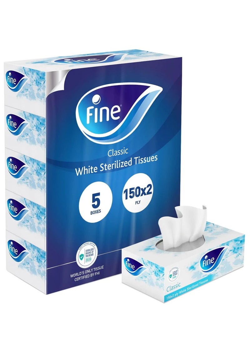 Fine Care - Classic Sterilized Facial Tissues 2 Ply 150 Sheets White Pack of 5 - Image 1
