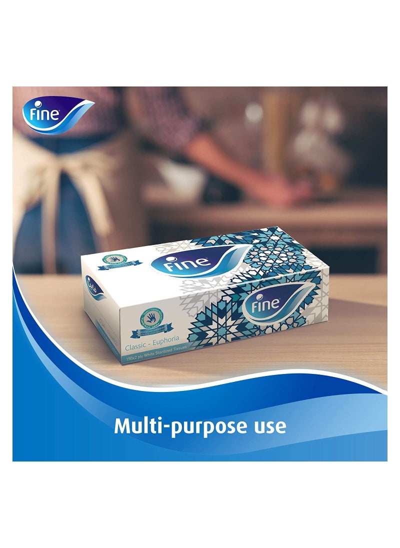 Fine Care - Classic Sterilized Facial Tissues 2 Ply 150 Sheets White Pack of 5 - Image 1