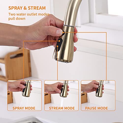 Keer Touchless Faucet with Pull Down Sprayer, Motion Sensor & Soap Dispenser - Single High Arc Pull Out Faucet for Kitchen Sink, RV, Gold - Image 4