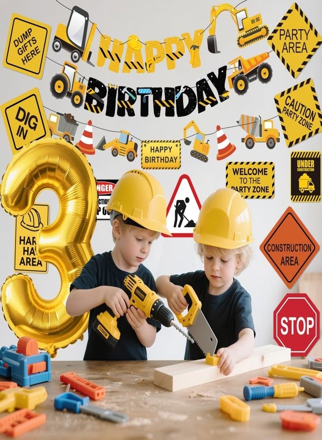 FIGEPO Construction 3rd Birthday Party Supplies Dump Truck Third Party Decorations Kits Set for Kids Three Years Old Birthday with Different Kinds Banner and Signs - Image 2