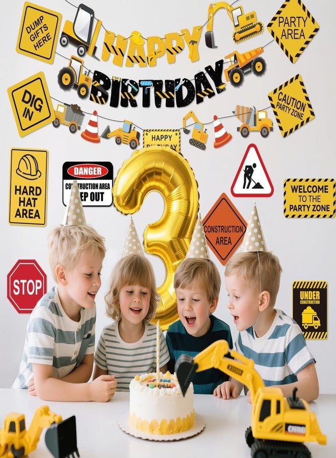 FIGEPO Construction 3rd Birthday Party Supplies Dump Truck Third Party Decorations Kits Set for Kids Three Years Old Birthday with Different Kinds Banner and Signs - Image 5
