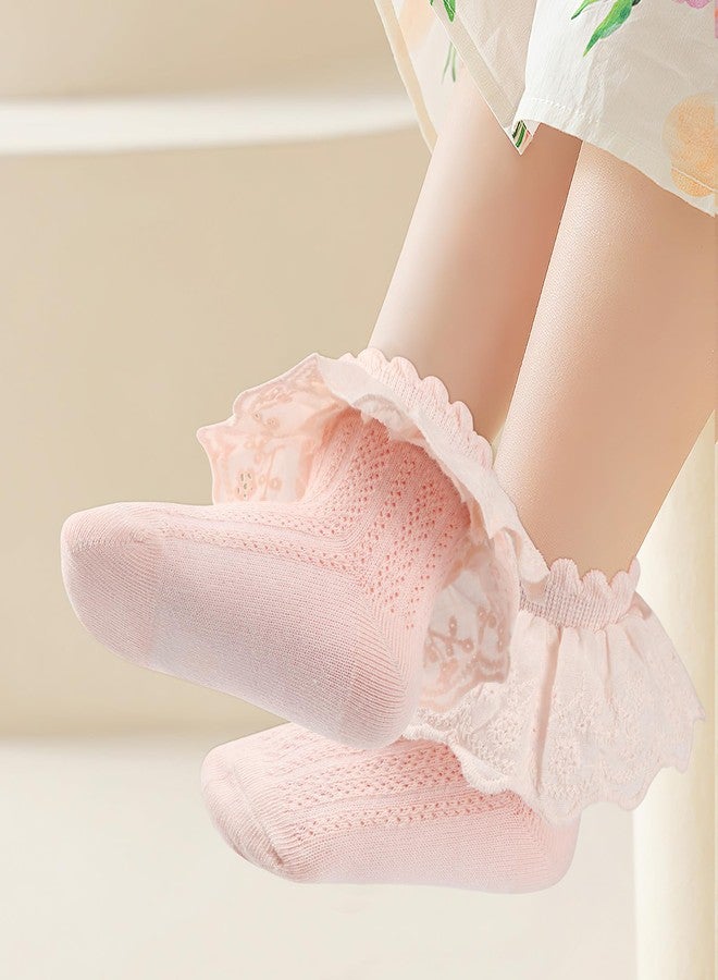 Jansun 6 Pairs Toddler Girls Ruffle Socks Baby Girl Lace Ruffle Socks Cotton Socks Eyelet Frilly Princess Infant Baby Toddler Girl Fancy Dress Socks - Image 2