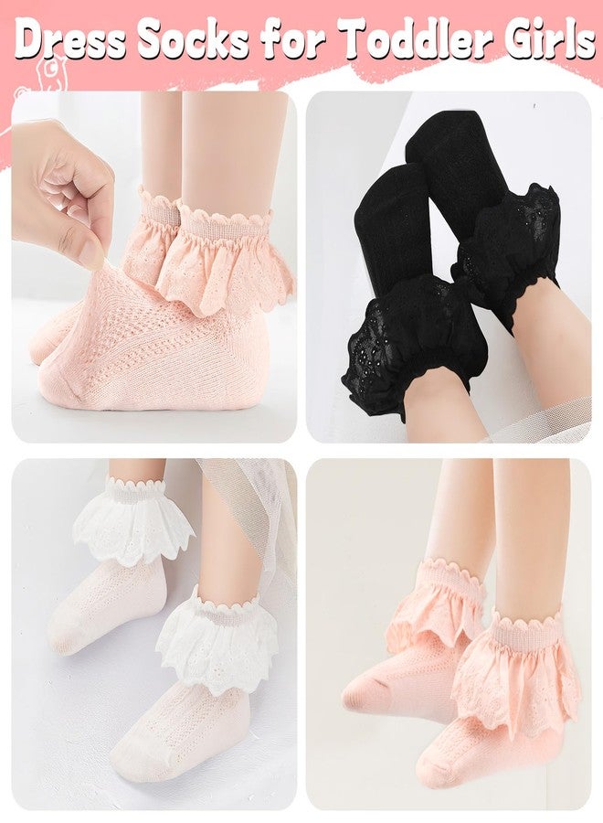 Jansun 6 Pairs Toddler Girls Ruffle Socks Baby Girl Lace Ruffle Socks Cotton Socks Eyelet Frilly Princess Infant Baby Toddler Girl Fancy Dress Socks - Image 5