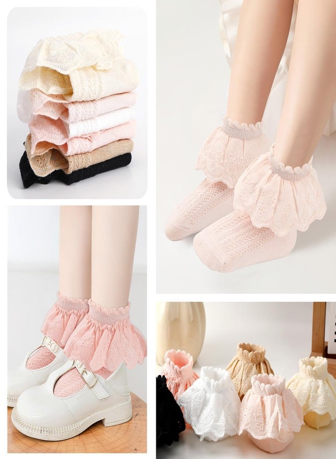 Jansun 6 Pairs Toddler Girls Ruffle Socks Baby Girl Lace Ruffle Socks Cotton Socks Eyelet Frilly Princess Infant Baby Toddler Girl Fancy Dress Socks - Image 4
