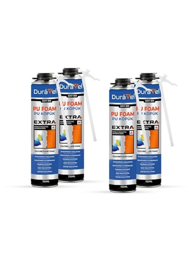 درافل مادة مانعة للتسرب من رغوة البولي يوريثان دورافيل، رغوة بولي يوريثان فائقة القوة، درجة احترافية، للحشو والعزل، 750 مل (عبوة من 4 قطع) - Image 1