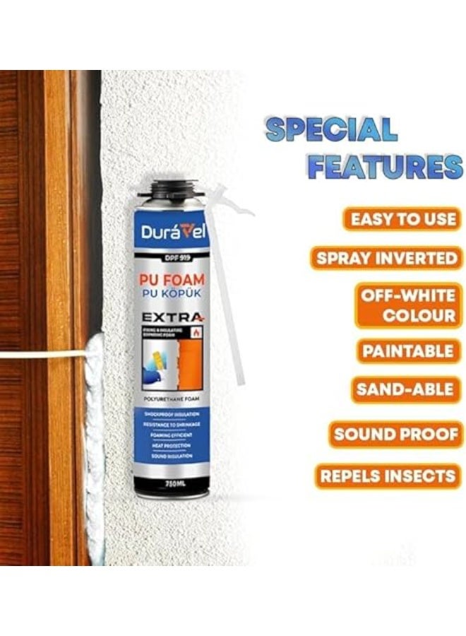 درافل مادة مانعة للتسرب من رغوة البولي يوريثان دورافيل، رغوة بولي يوريثان فائقة القوة، درجة احترافية، للحشو والعزل، 750 مل (عبوة من 4 قطع) - Image 5