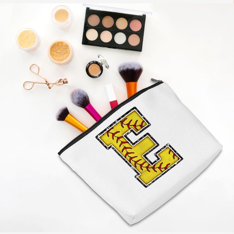 CQM Softball Gifts Initial Makeup Bag Monogrammed Cosmetic Bag Letter E Zipper Pouch Softball Accessories for Girls Women Player Coaches Niece Graduation Birthday Gifts - Image 3