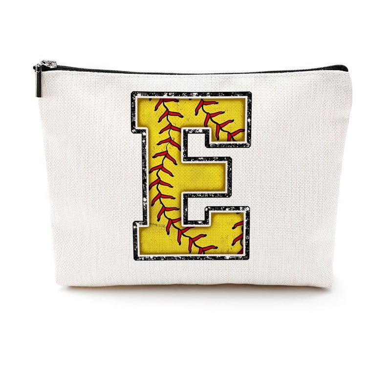 CQM Softball Gifts Initial Makeup Bag Monogrammed Cosmetic Bag Letter E Zipper Pouch Softball Accessories for Girls Women Player Coaches Niece Graduation Birthday Gifts - Image 1