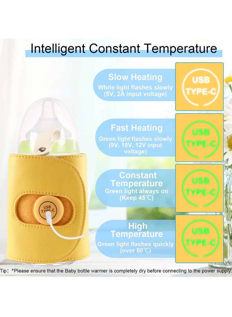 SOLARAE غطاء سخان زجاجة الحليب للأطفال USB سخان زجاجة الحليب المحمولة حقيبة تغذية الأطفال الحرارية سفر ملحقات سلامة تسخين زجاجة الحليب هدايا للأطفال، أصفر - Image 4