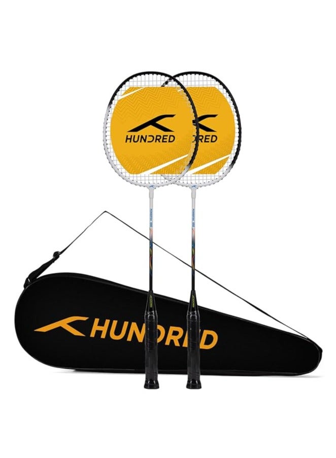 HUNDRED Powertek 100 (Set of 2) Badminton Racquet with Full Cover (Size: Standard, Grip Size: G5) | Strung | Material: Aluminium | Maximum Tension: 16-18lbs | for Intermediate player - Image 1