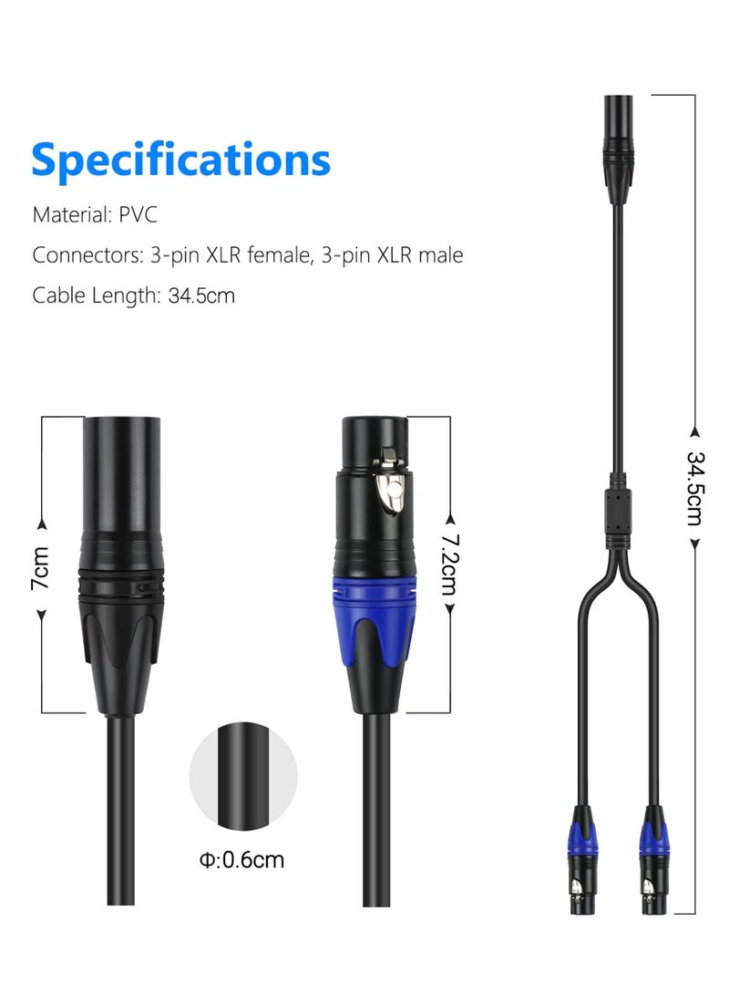SYOSI XLR Splitter Cable 1 Male to 2 Female XLR Y Splitter Micrphone 3pin XLR Female to Dual XLR Male Balanced Mic Audio Cables for Speaker Systems Radio Station Stage Lighting 11.8inch - Image 2