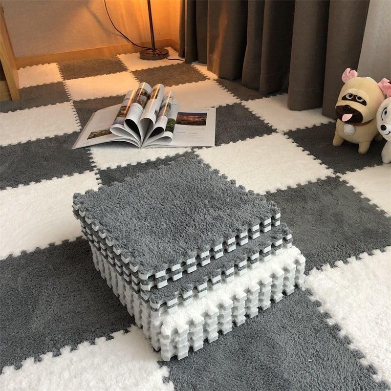 WENGTY Gym Mats for Floor – EVA Foam Interlocking Puzzle Exercise Mat – Waterproof, Anti-Slip Flooring for Home, Kids’ Room & Play School – Soft & Durable Foam Tiles (White-Grey, 10 PCS) - Image 1