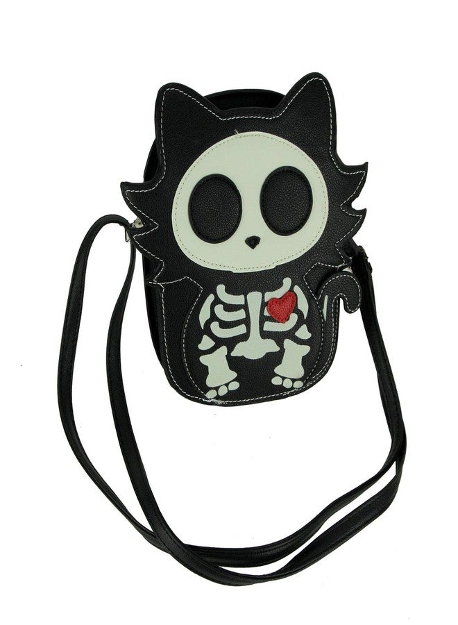 Things2Die4 Black Glow in the Dark Skeleton Cat Crossbody Purse Small - Image 1