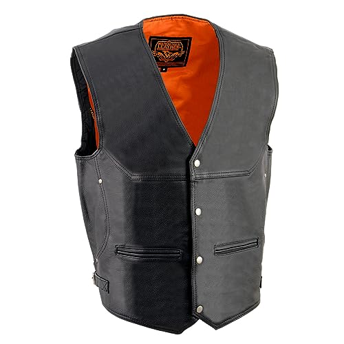 Milwaukee Leather سترة دراجات نارية جلدية من ميلووكي ML1927 للرجال باللون الأسود مع إغلاق بأزرار نيكيل على شكل نسر - مقاس متوسط - Image 1