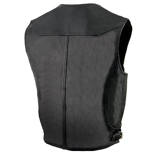 Milwaukee Leather سترة دراجات نارية جلدية من ميلووكي ML1927 للرجال باللون الأسود مع إغلاق بأزرار نيكيل على شكل نسر - مقاس متوسط - Image 5
