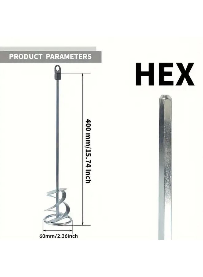 60x400mm Heavy Duty Stainless Steel Mixing Spade Spiral Blade Ergonomic Handle Drill Compatible - Image 1